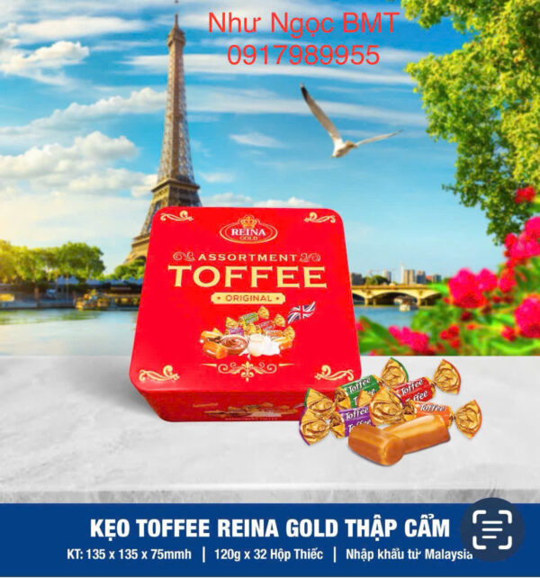 Kẹo bơ cứng hỗn hợp Reina Gold (Hộp thiếc vuông)