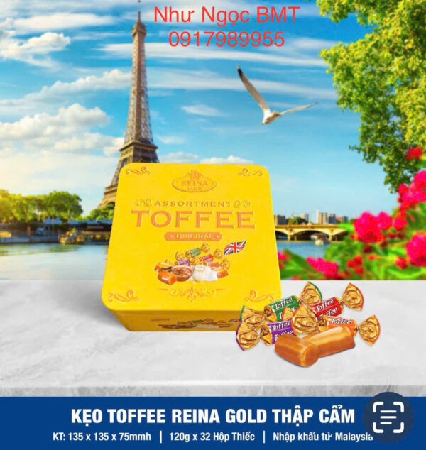 Kẹo bơ cứng hỗn hợp Reina Gold (Hộp thiếc vuông) - Hình ảnh 3