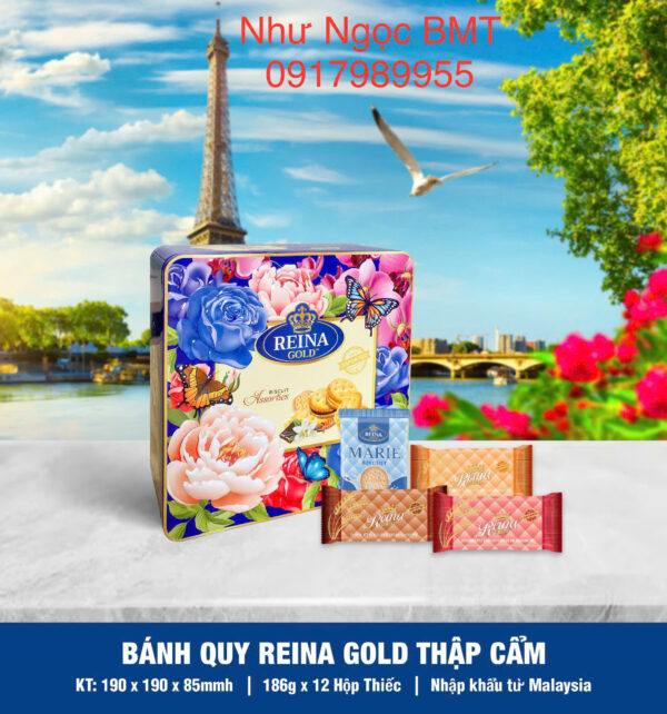 Bánh quy hỗn hợp Reina Gold (Hộp thiếc vuông hoa 186gr) - Hình ảnh 2