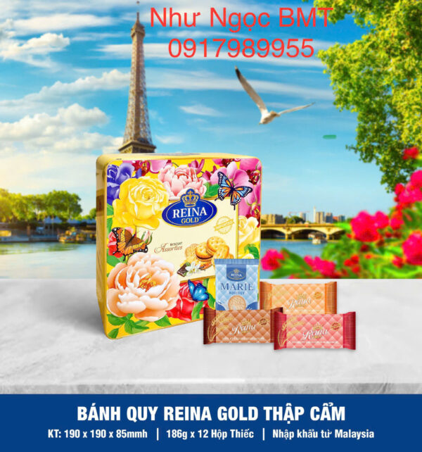 Bánh quy hỗn hợp Reina Gold (Hộp thiếc vuông hoa 186gr) - Hình ảnh 3