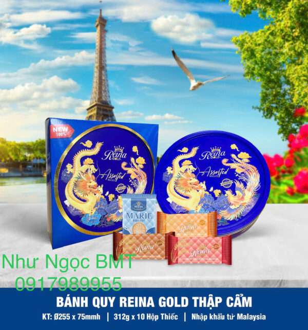 Bánh quy hỗn hợp Reina Gold (Hộp thiếc tròn rồng 312gr) - Hình ảnh 2
