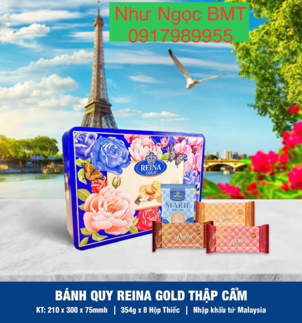 Bánh quy hỗn hợp Reina Gold (Hộp thiếc chữ nhật hoa/rồng 354gr) - Hình ảnh 4