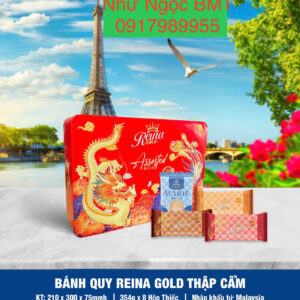 Bánh quy hỗn hợp Reina Gold (Hộp thiếc chữ nhật hoa/rồng 354gr)