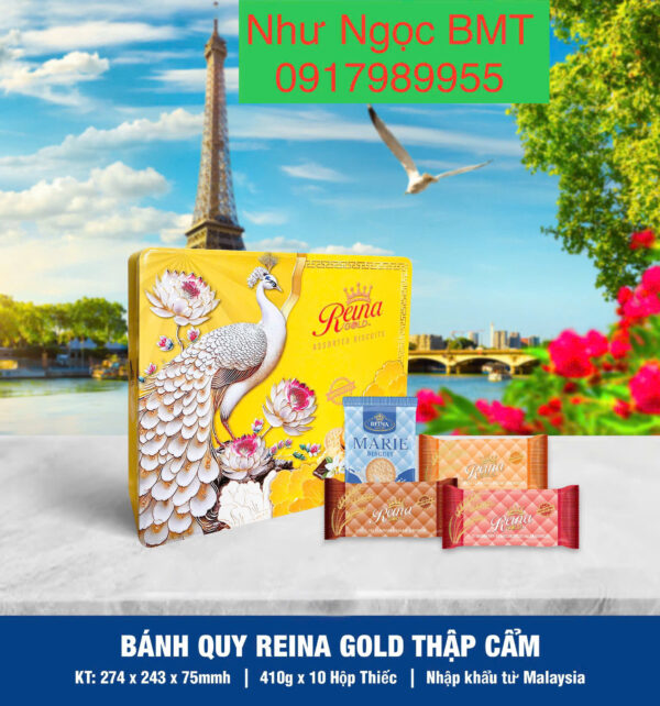 Bánh quy hỗn hợp Reina Gold (Hộp thiếc chữ nhật hoa/công/rồng 410gr) - Hình ảnh 8