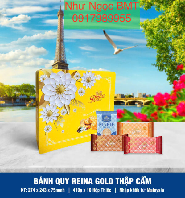 Bánh quy hỗn hợp Reina Gold (Hộp thiếc chữ nhật hoa/công/rồng 410gr) - Hình ảnh 7