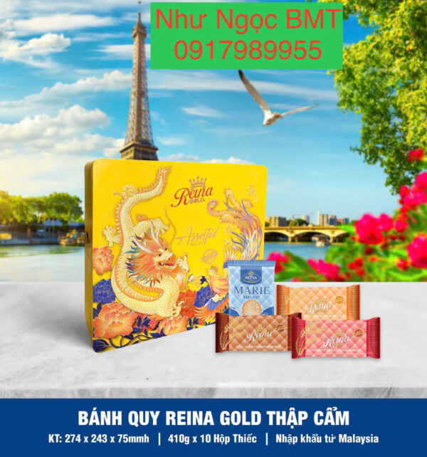 Bánh quy hỗn hợp Reina Gold (Hộp thiếc chữ nhật hoa/công/rồng 410gr) - Hình ảnh 9