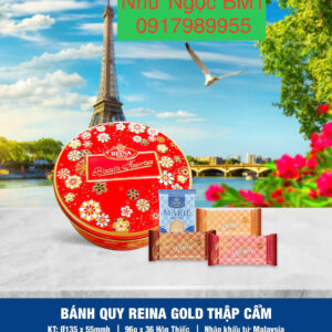 Bánh quy hỗn hợp Reina Gold (Hộp thiếc tròn hoa 96gr)