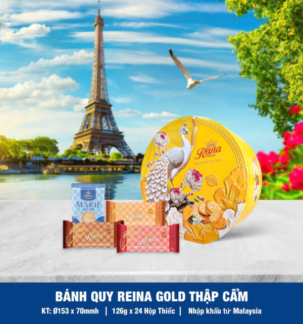 Bánh quy hỗn hợp Reina Gold (Hộp thiếc tròn hoa/công/rồng 126gr) - Hình ảnh 11