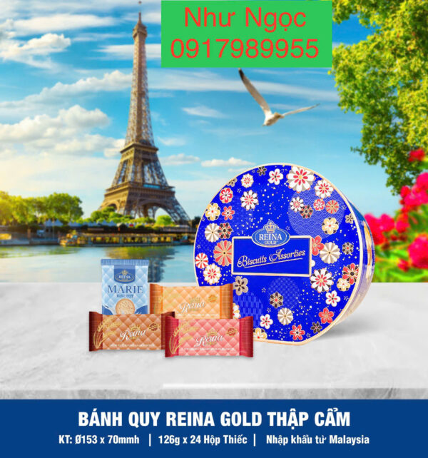 Bánh quy hỗn hợp Reina Gold (Hộp thiếc tròn hoa/công/rồng 126gr) - Hình ảnh 5