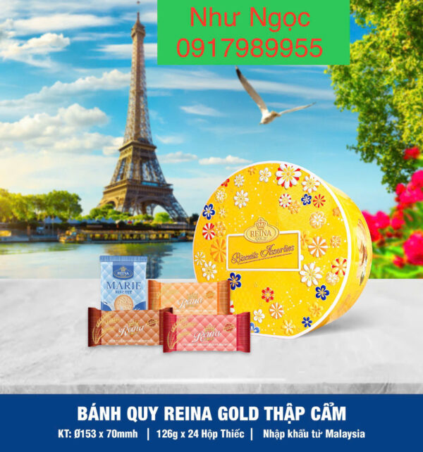 Bánh quy hỗn hợp Reina Gold (Hộp thiếc tròn hoa/công/rồng 126gr) - Hình ảnh 9