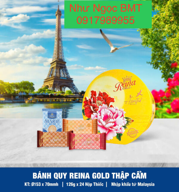 Bánh quy hỗn hợp Reina Gold (Hộp thiếc tròn hoa/công/rồng 126gr) - Hình ảnh 10