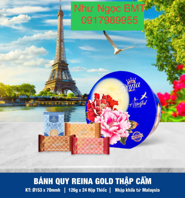 Bánh quy hỗn hợp Reina Gold (Hộp thiếc tròn hoa/công/rồng 126gr) - Hình ảnh 6