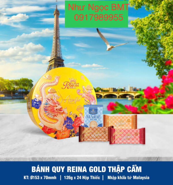 Bánh quy hỗn hợp Reina Gold (Hộp thiếc tròn hoa/công/rồng 126gr) - Hình ảnh 12