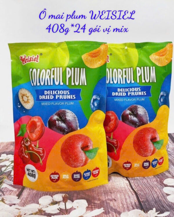 Ô mai xí muội mix nhiều loại trái cây Plum Weisiel 408g (omai ngon: cherry, việt quất, mơ, mận vàng, mận đen, mận đỏ)